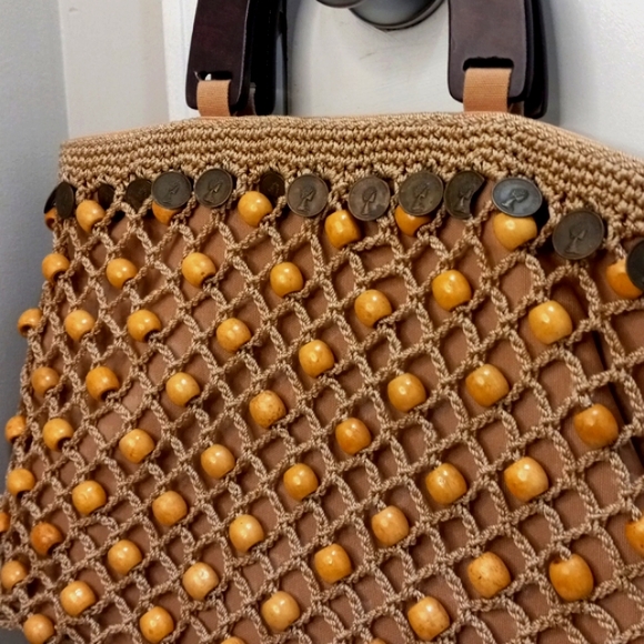 Vintage YK2 The Sac Original Crochet Wooden Beaded & Coin, Hand Bag - Picture 2 of 8